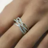 Wedding Rings Caoshi Stijlvolle Cross Jewelry Ring For Women oogverblindende kristalaccessoires dagelijkse feestmode vrouwelijk zilveren kleur trendy cadeau