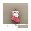 Nyckelringar Plush Christmas Boots Keychain Söt Bow Bag Pendant Car Chain Ring Gift Earphone Purse Accessories Drop Leverans smycken Dhqor