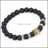 Charm Bracelets Charms For Men Plated Buddha Leo Lion Head Bracelet Black Lava Natural Stone Beaded Drop Delivery Jewelry Dh1Hj