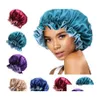 Hair Clippers Accessories Satin Bonnet Adjustable Sleep Cap Silk Wide Band Elastic Slee For Women Curly Drop Delivery Home Garden Dhs6O