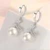 Dangle Earrings Chandelier Top Quality sterling 925 Silver for Lady Party Association Fashion Crystal Bowknot Drop Gift Womender Gift