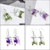 Charm Dried Flower Earrings Creative Plant Dry Clover Earring Fashion Pressed Glass Earin Drop Delivery Jewelry Dhduk