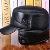 Ball Caps 2023 Men Earmuffs Genuine Leather Faux Fur Baseball Thicken Warmer Winter Male Flat Hats Real Cowhide Gorras B-7268