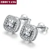 Stud Earrings Classic Design Silver Color Princess-cut Big Square Cubic Zirconia Wedding For Women ZYE847