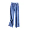 Damesjeans Plus Grote maat Dames Rechte pijpen Denim Brede hoge taille Grijs Blauw Modieus Plat Gebleekt Stretch M 6XL 8XL 230111