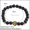 Charm Bracelets Charms For Men Plated Buddha Leo Lion Head Bracelet Black Lava Natural Stone Beaded Drop Delivery Jewelry Dh1Hj