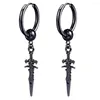 Boucles d'oreilles créoles noires en acier inoxydable, longue chaîne suspendue, pendentifs pour hommes et femmes adolescents, petite croix Kpop, vente en gros, bijoux