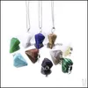 Pendant Necklaces Natural Stone Necklace Hexagonal Pyramid Shape Turquoise Opal Druzy Drusy For Women Jewelry Drop Delivery Pendants Dhqkr