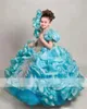 Blaue Blume süße Mädchen 2023 Rüschen Perlen Applikationen Ballkleider Kinderkleid für Hochzeit Erstkommunion Fotoshooting 322