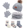 Berets 4 Pcs Children Knitted Hats Child Girl Scarf Gloves Socks Set Autumn Winter Warm Baby Boy Kids Beanies Caps Outdoor Leisure 1-5y