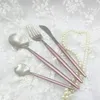 Besteck-Sets, Dessertschaufel, rosa Gabel, Messer-Set, Besteck im westlichen Stil, Prinzessinnen-Design, Pflaumenblüten-Geschirr, 4 Stück/Set