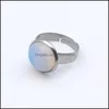 Klaster pierścienie 12Mm stal nierdzewna okrągły kamień naturalny pierścień tygrysie oko Opal różowy kryształ regulowany dla kobiet biżuteria Pendientes spadek Dhn4Z