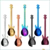 Colheres de 304 aço inoxidável pequeno coffee violão forma de violino sobremesas colher mexendo adorável titânio banhado gelo scoop 12 cm Delive Dhgyo