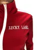 Kobiety dwuczęściowe spodnie Zestaw litera sportowa Lucky Label Haftwork Patchwork Tops Sport Leggins TrackSuits194r