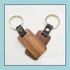 Nyckelringar Lanyards Personlig l￤der Keychain Pendant Beech Wood Carving Lage Decoration Key Ring Diy Fathers Day Gift Drop Del Dharq