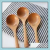 Spoons Big Wood Round Soup Spoon 20.5X6Cm Beech Wooden Rice Scoop Japanese Style Kitchen Tableware Drop Delivery Home Garden Dining Dh5Mp