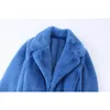 Women's Fur Faux NORPOJIN Blue Coat Winter Coats Luxurious Cropped Jackets Chic Lady Warm Clothing 230112