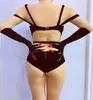 Scene Wear Hollow Out Sleeveless Halter Bodysuits Red Black Beaded Women Terrible Roll Spela Costumes Nightclub Outfit