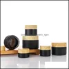 Verpakkingsflessen 5G 10G 15G 20G 30G 50G Amber Black Glass Cosmetische pot fles Lip Makeup Containers Frostpotten met Woodgrain OTCU0