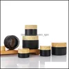 Packing flaskor 5g 10g 15g 20g 30g 50g Amber Black Glass Cosmetic Jar Cream Bottle Lip Makeup Behållare Frostade burkar med Woodgrain Otcu0