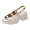 Sandals Brand Platform Ladies High Heels Summer Women's Square Heel Open Toe Light Solid Color Buckle Casual