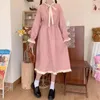 Casual Kleider Harajuku Kawaii Lange Ärmel Kleid Frauen Chiffon Bogen Feste Hohe Taille Kragen Adrette Temperament Herbst Kleidung