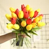 Torkade blommor 10ps 5st tulpan artificiell blomma vit pu riktig touch för heminredning falska tulpaner latex bukett bröllop trädgård dekor 230111