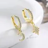 Hoopörhängen Todorova Korean Circle Zircon Geometric Star Moon Dingle Drop Earring for Women Trendy Jewelry Gift