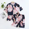 Kobietowa odzież sutowa Qsrocio Summer Kobiety Zestaw Kimono kwiatowy nadruk bawełniany w dekolcie nocna odzież nocna krótka odzież domowa kobieta