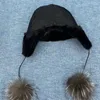 ベレー帽Real Earflap Hat Winter Pompom Warm Beanies Cap Outdoor Ski Trapper Russian Cossack Caps