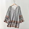 Casual jurken hippie flare mouw vrouwelijke zomervestidos boho strand vakantie losse mini jurk sexy v nek vrouwen bloemen kort