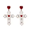 Ohrstecker Vintage Rotes Herz Kristall Für Frauen Kreuz Anhänger Strass Baumeln Ohrclip Schmuck Party Jahrestag Geschenk Pendientes