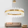 Lampade a sospensione Arrivo LED Light Crystal Rods Lampada a sospensione per sala da pranzo Gold Circle Sospensione Lamparas Lustres Abajur