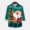 Men's Casual Shirts Christmas Men Turn-down Collar Button Shirt Xmas Cartoon Santa Claus Print Long Sleeve Tops Fashion Mens Clothing