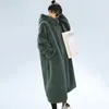 Futro damskie sztuczne z kapturem płaszcz z kapturem zimowa moda moda długa parka gruba ciepła kobieta luźne kurtki 230111