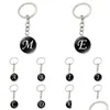 Porte-clés Pendentif boule de verre de mode Porte-clés Dainty Initial Lettre personnalisée Nom Chaîne pour femmes et hommes Bijoux Accessoires Gi Dhjqk