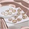 Band Rings Fashion Jewelry Vintage Ring Set Crown Caved Flower Inlaid Diamond Sets 16Pcs/Set Drop Delivery Dhdsr