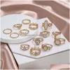 Bandringen mode -sieraden vintage ring set kroon ingegrepen bloem ingelegde diamanten sets 16 stcs/set drop levering dhdsr