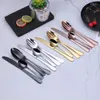 Dijkartikelen sets 4pcs roségouden tafelwerkset roestvrijstalen bestek mes mes vork lepel cutleries vorken Europees flatware