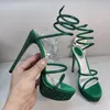 Fashion womens stiletto heel sandals waterproof platform sandals luxury designer dress shoes satin snake shaped coiled rhinestone party wedding shoe women 35-43