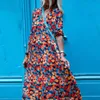 Sukienki swobodne kobiety wiosna jesienna sukienka 2023 vintage luźny wzór drukowany długi impreza boho rękaw maxi lady vestidos
