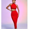 فساتين العمل الخريف 2023 Halterneck Girlless Top Bodycon نصف جسم Skirl قطعتين مجموعة ليلية الحفلات