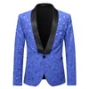 Erkek Suit Blazers Siyah Floral Jacquard Şal Yakası Blazer Erkekler İnce Fit Oen Düğmesi Smokedo DJ Club Party Düğün Erkek Takım Ceket