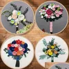 その他の芸術と工芸品3Dヨーロッパブーケクロスステッチキット刺繍フープを保持する花