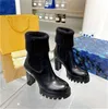 2023 Designer Paris Beaubourg Ankle Boots Leather Plain Toe Rubber Sole Office Elegant High Heel 1AABU3 1AAC1Z Combat Chunky Winter Martin Sneakers With Box