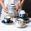 Canecas pintadas à mão Pintada de café com cerâmica com pires de café da manhã de estilo de café da tarde de estilo japonês
