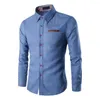 Men's Casual Shirts Jeans Formal Denim Breathable Lapels Long Sleeve Tops For Commercial Stages