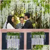 Decorative Flowers Wreaths 12 Pack Artificial Wisteria Vine Fake Hanging Garland Silk Long Bush String Home Party Weddin Drop Deli Dhk9Y