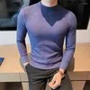 Pulls pour hommes Premium Stripe Knitting Élastique Col Rond Pull Pour Hommes En Automne Design À La Mode Casual Léger De Luxe Couleur Unie