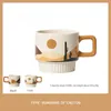 أكواب Tingke American Simple Style Desert Green Plant Pattern Ceramic Ceramic Cermic Nordic Ins Light Luxury Retro Coffee Cup